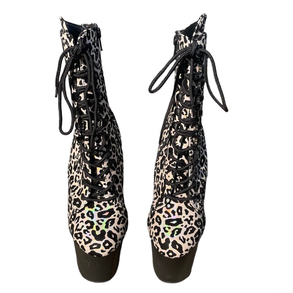New Adore 1020LP Leopard Print Holo/Black Matte Lace Up Heels size 6 - Picture 3 of 6